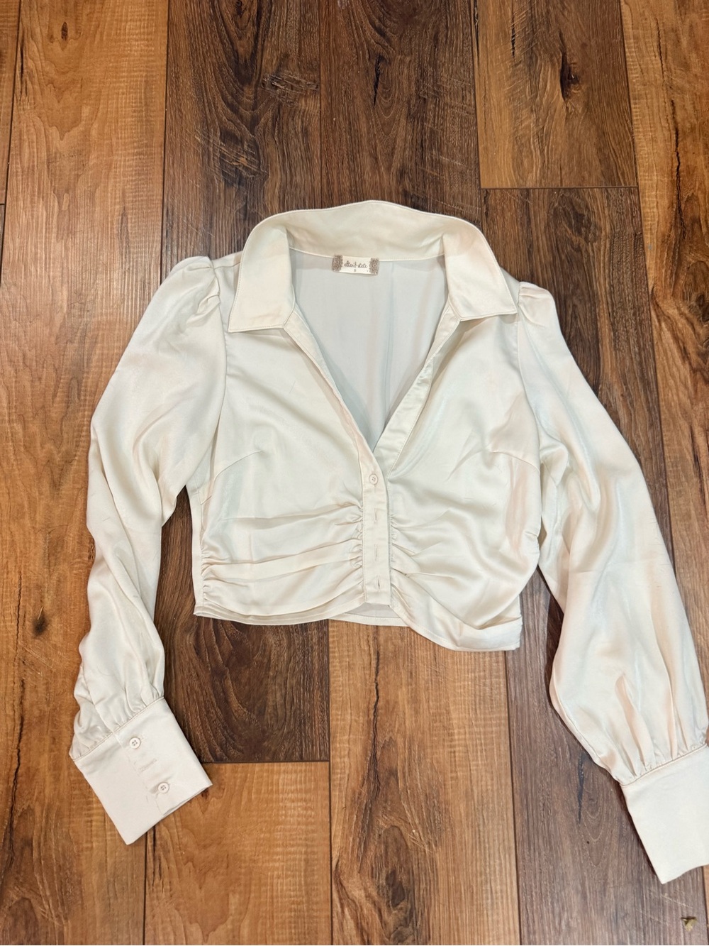 Altar'd State Cream Ruched Button-Front Crop Blouse